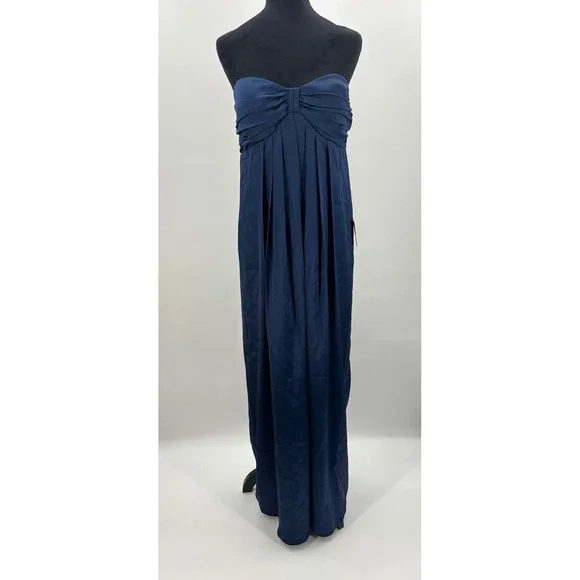 Lulus Memorable Entrance Navy Blue Satin Strapless Empire Waist Maxi Dress  sze L